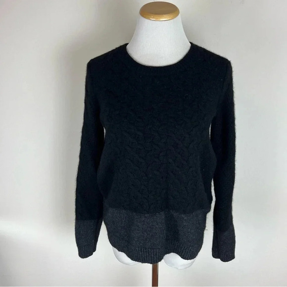 VINCE WOOL YAK YAK PULLOVER Sweater Cable Knit BLACK GREY Size S - Picture 1 of 7